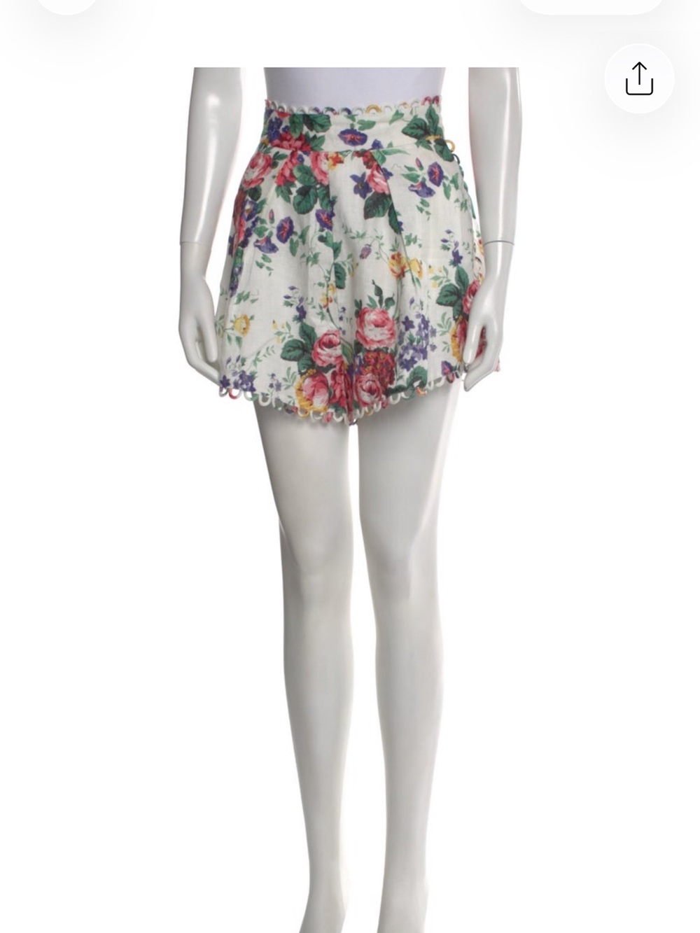 Zimmermann White Floral High-Waist Shorts with Multicolor Pom Trim